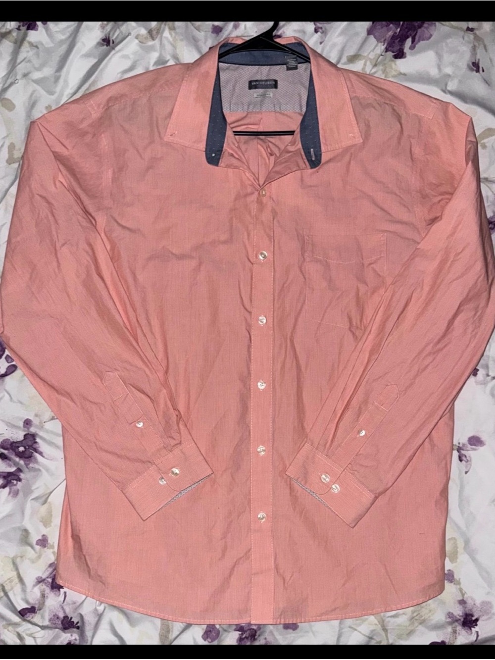Van Heusen Men's Coral Button-Up Dress Shirt with Contrast Collar